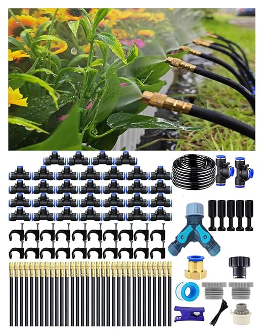 Drip Irrigation System - 360° Adjustable Micro Spray Sprinkler Kit for Garden, Easy Installation No Tools, Fine Mist Watering for Garden Potted Plants, Greenhouse, Patio Watering System