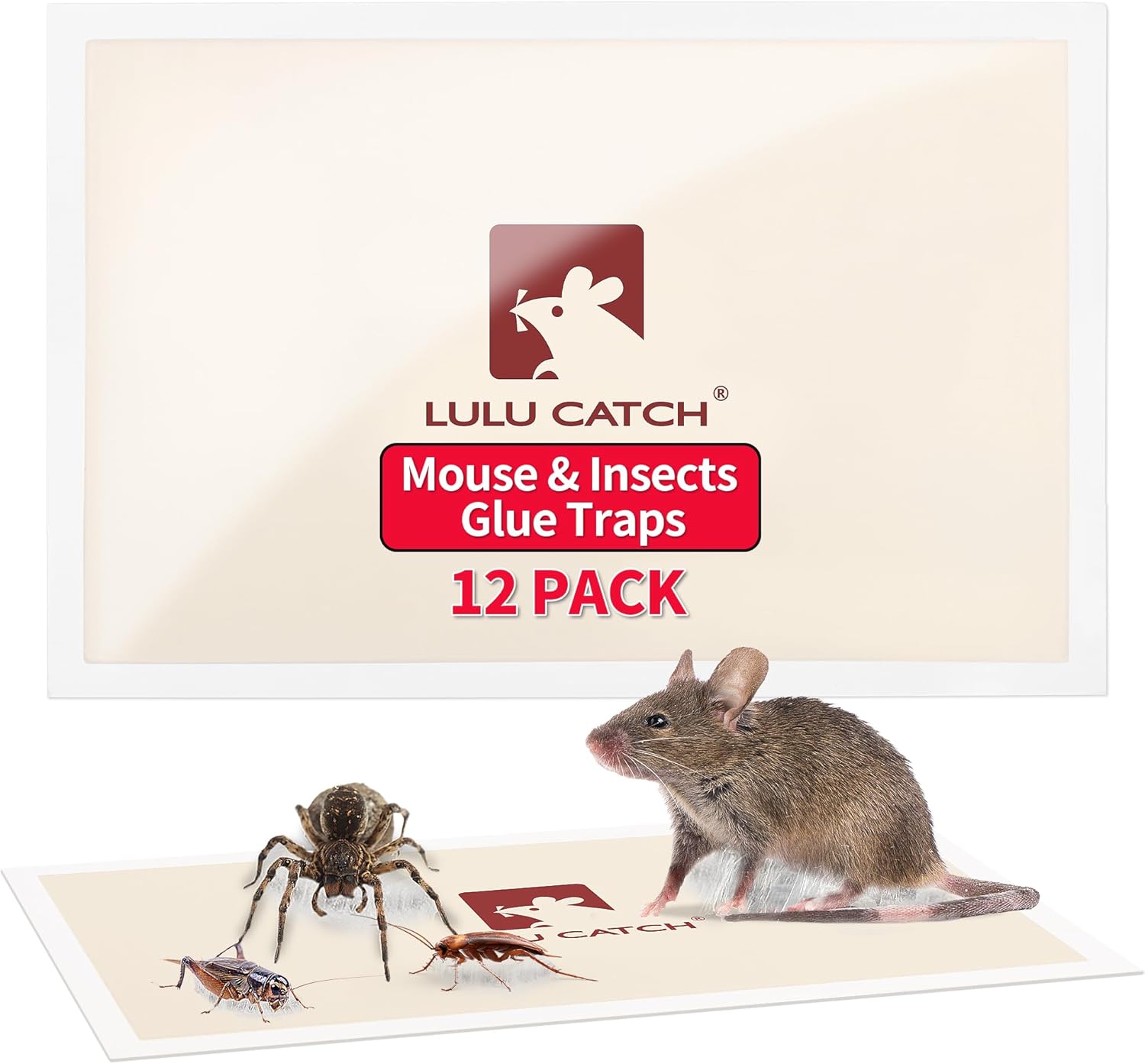 LULUCATCH Mouse Traps, 20 Pack Pre-Baited Sticky Mouse Traps Indoor for Home, Non-Toxic Bulk Sticky Pads, Glue Traps for Rats, Bugs, Spider, Mice, Cockroach, Pet Safe Pest Control