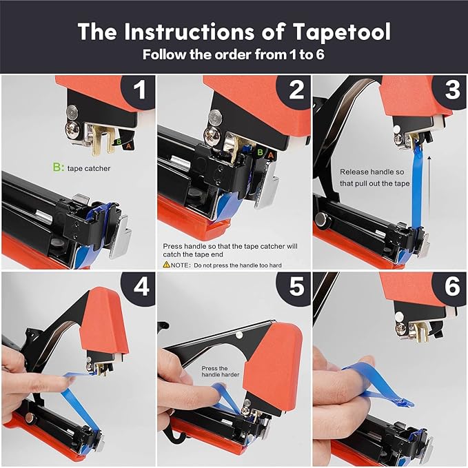 Plant Tying Machine, Garden Tapetool Tapener Gun with 12 Rolls of Tape, 1 Box Staples and 1 Replacement Blade for Vegetables, Grape, Tomato, Cucumber, Pepper and Flower Planting (Red)