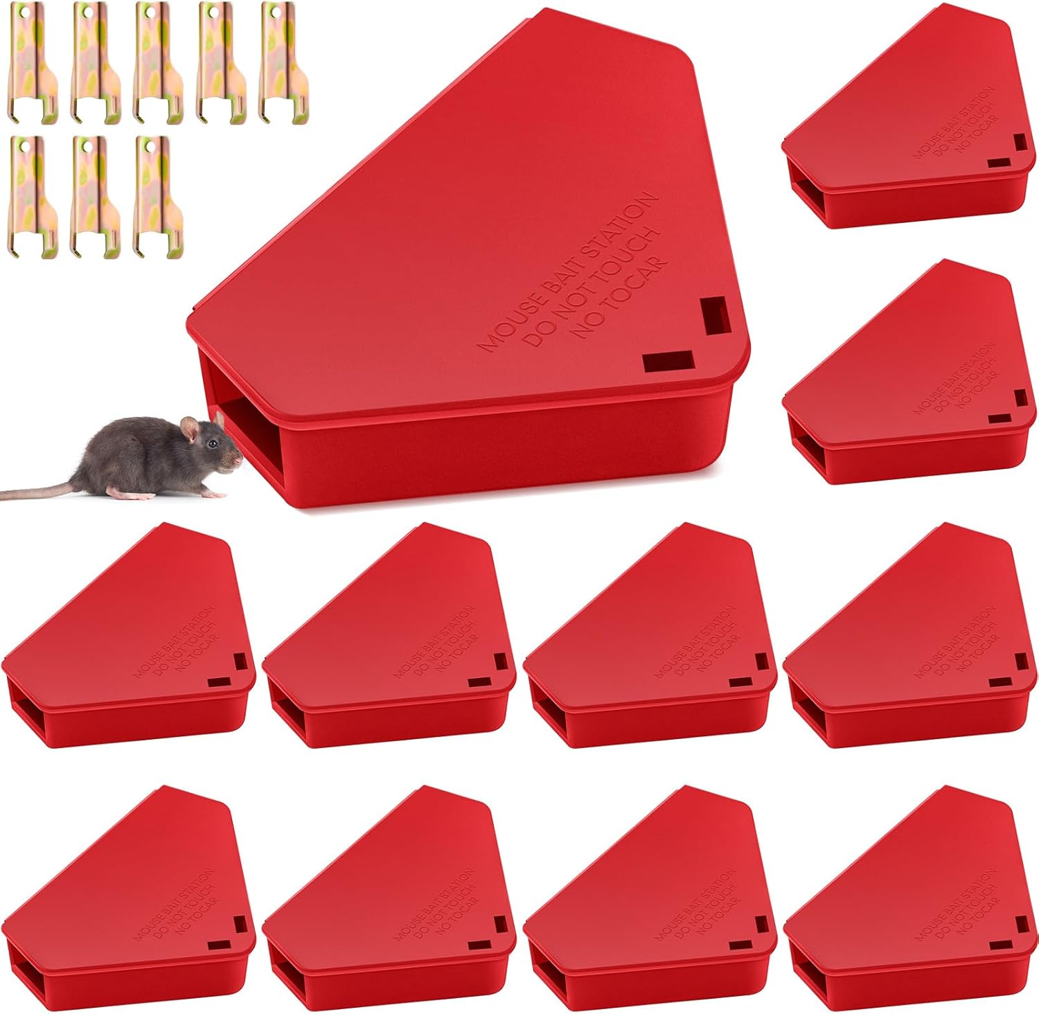 Qualirey 12 Pcs Mice Station with Key Triangle Bait Station Reusable Rodent Trap Box, Keeps Children and Pets Safe Indoor & Outdoor, Bait Not Included, Suitable for Small Mice (Black)
