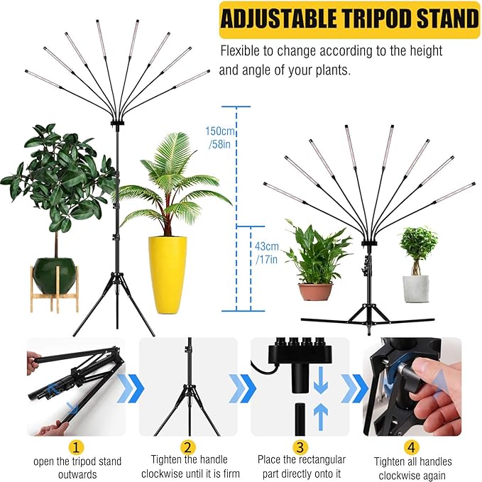 [8 in 1] LED Grow Light for Indoor Plants, Full Spectrum Plant Lights for Indoor Growing with Tripod Stand, Auto On/Off Timing 4/8/12H, Plant Growing Lamps for All Indoor Plants.