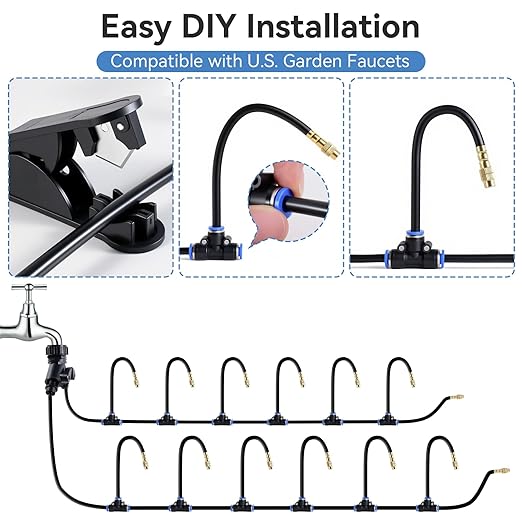 100FT Drip Irrigation System Kit for Garden with 17pcs Copper Nozzles&1/4" irrigationTubing,Easy Install Complete drip Irrigation System for Garden Watering System,Plants,Raised Beds&Greenhouses
