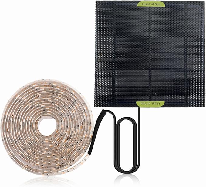 Solar Powered Grow Lights, 16.4ft Plant Light Strip with Solar Panel Full Spectrum Solar Grow Lights, Solar Heat Lamp for Outdoor Indoor Garden Greenhouse Supplies, Solar Powered Grow Lights