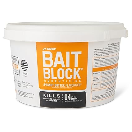Bait Block Peanut Butter Flavor Rodenticide – 4 lb. Pail – Effective Rodent Control Bait Blocks – Long-Lasting and Easy to Use