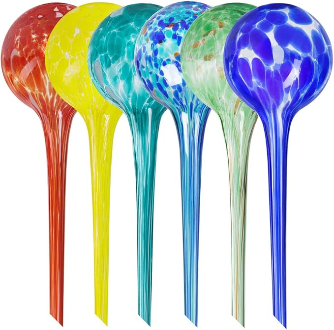 Plant Watering Globes Set of 6 - Large Glass Self Watering Bulbs Up to 7 Days of Irrigation - for Indoor & Outdoor Plants - Multicolor, Automatic, Glass Watering Bulbs for Daily Use, Watering Devices