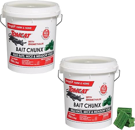 Tomcat with Bromethalin Bait Chunx Pail, Rat and Mice Control for Agricultural Use and Professional Applicators, 4 lbs. 2-Pack