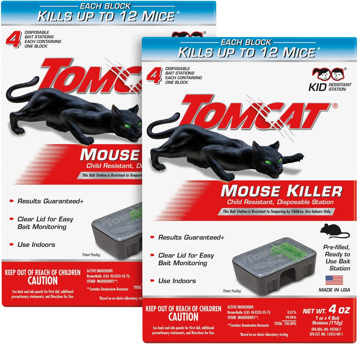 Tomcat Mouse Killer Child Resistant, Disposable Station, 2 Pre-Filled Ready-To-Use Bait Stations
