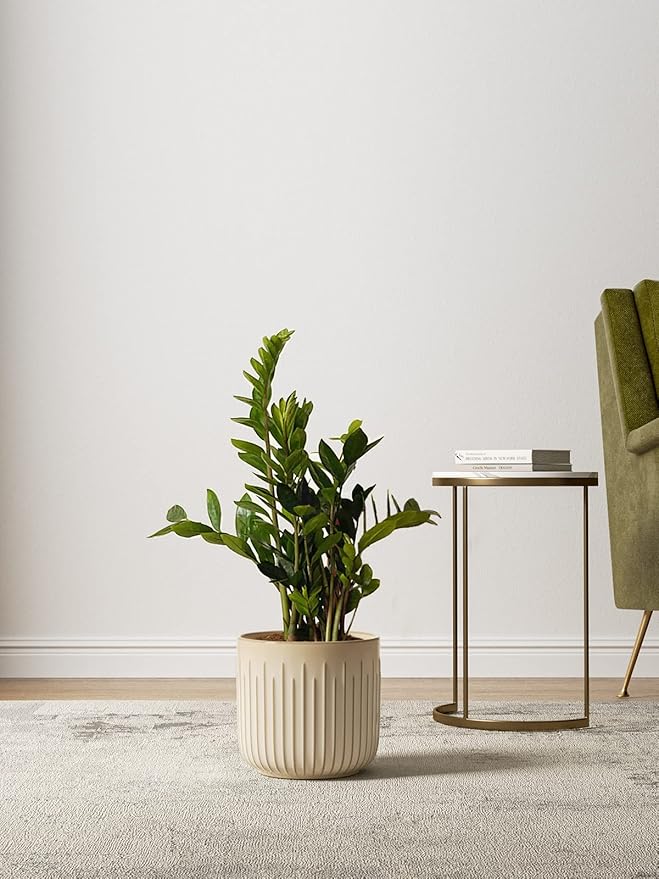 LE TAUCI Fluted Ceramic Pots for Plants, 8.3/7/6 Inch Indoor Planters with Drainage Holes & Mesh, Modern Glossy Glaze Cylinder Plant Pot for Snake Plant, Set of 3, Sand Beige