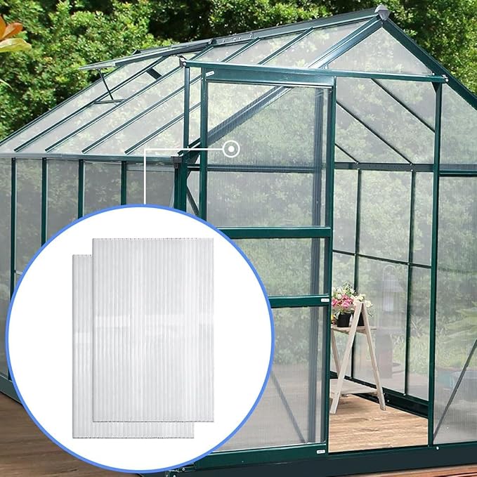 DGSL 6 Pcs Polycarbonate Greenhouse Panels, 4' x 2' x 0.16'' Twin-Wall Panels, Polycarbonate Sheet for All Weather Outdoor Garden and Greenhouse Covering