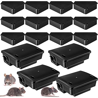 12 Pack Key–Required Rat Bait Stations & Mouse Bait Stations – 6 Large & 6 Compact, Lockable Weather–Resistant Plastic for Indoor & Outdoor – Keeps Children & Pets Safe