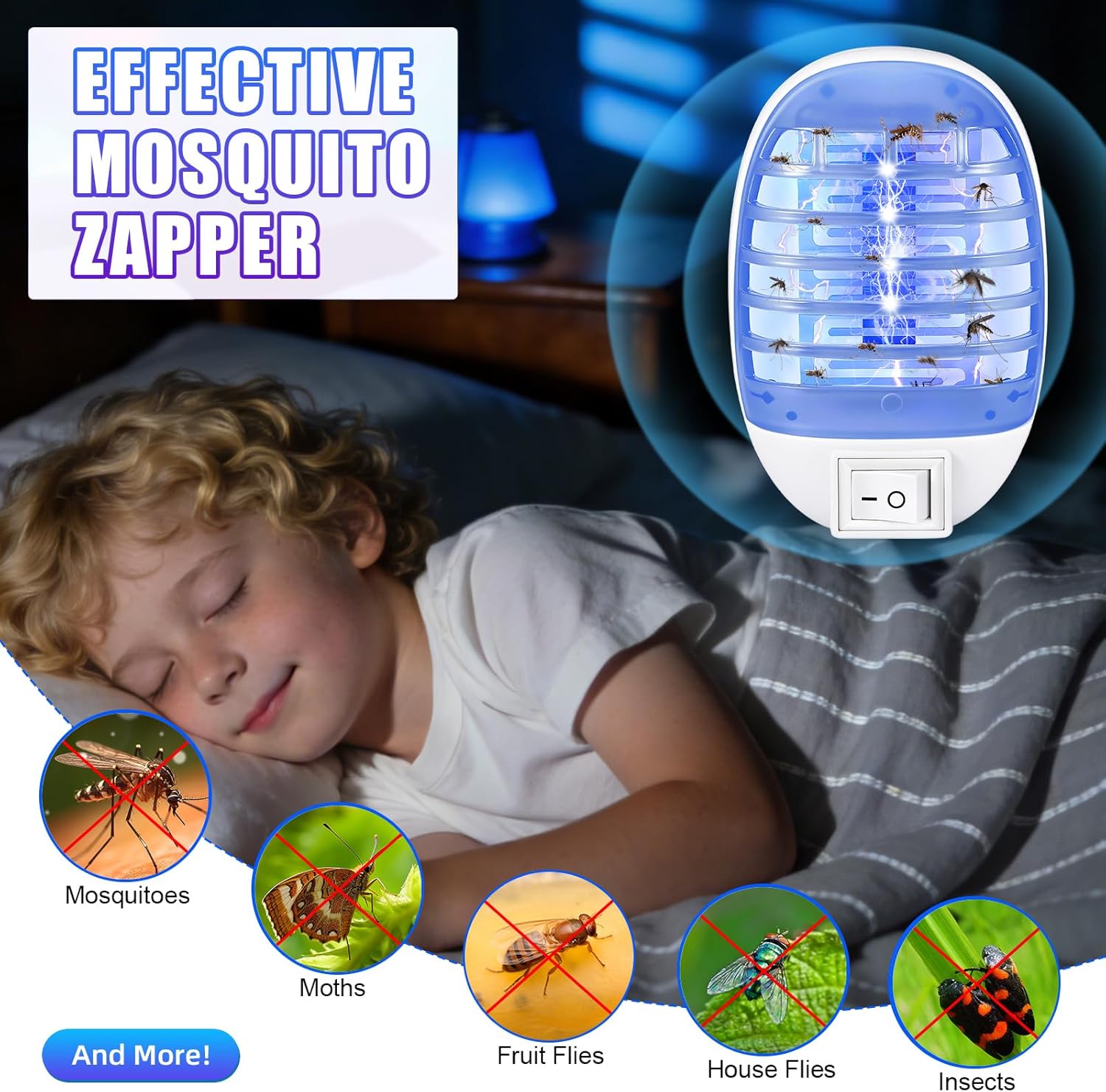 Bug Zapper Indoor, 4 Pack Electronic Fly Trap Insect Killer, Fly Trap for Indoors, Plug in Bug Zappers Mosquitoes Killer Mosquito Zapper with Blue Lights for Home, Office, Kitchen, Bedroom