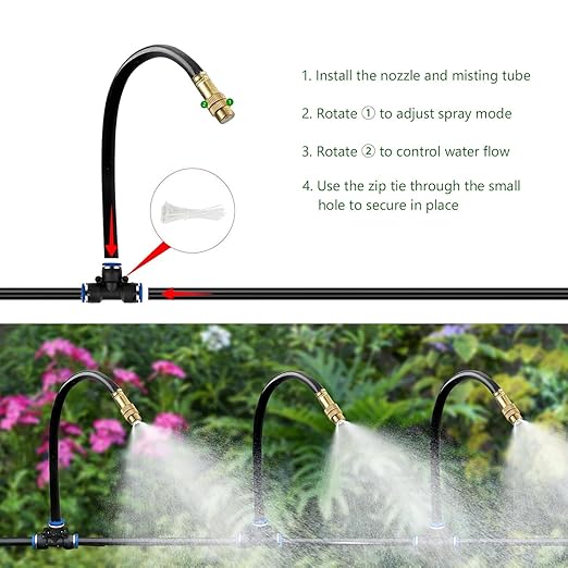 40FT Drip Irrigation System for Garden – Automatic Watering Kit with Solid Brass Metal Connectors, 360° Bendable Tubing & 14 Adjustable Nozzles for Greenhouse, Lawn, Yard & Plants