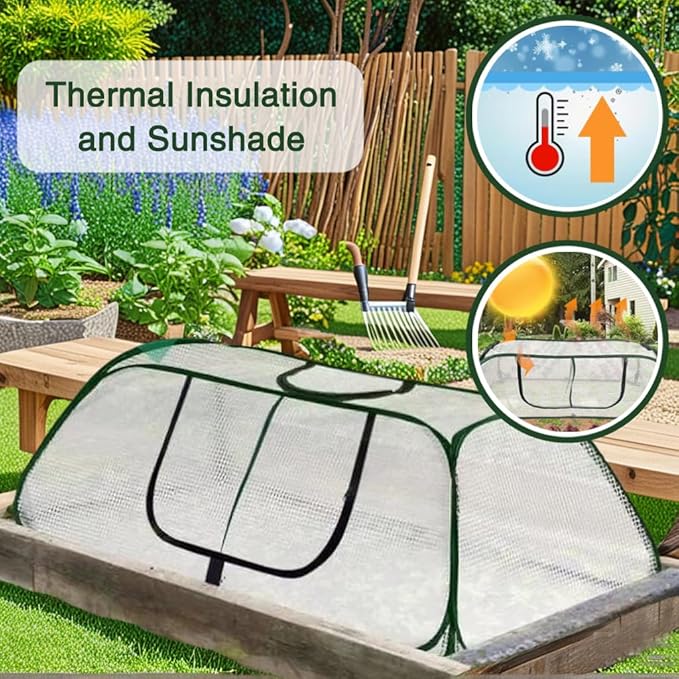 Collapsible Pop-Up Mesh Plant Greenhouse Cover with Side Window Protector Cage, Raised Beds Row Netting, Animal/Insect Barrier with Stakes for Fruits, Vegetables & Seedlings