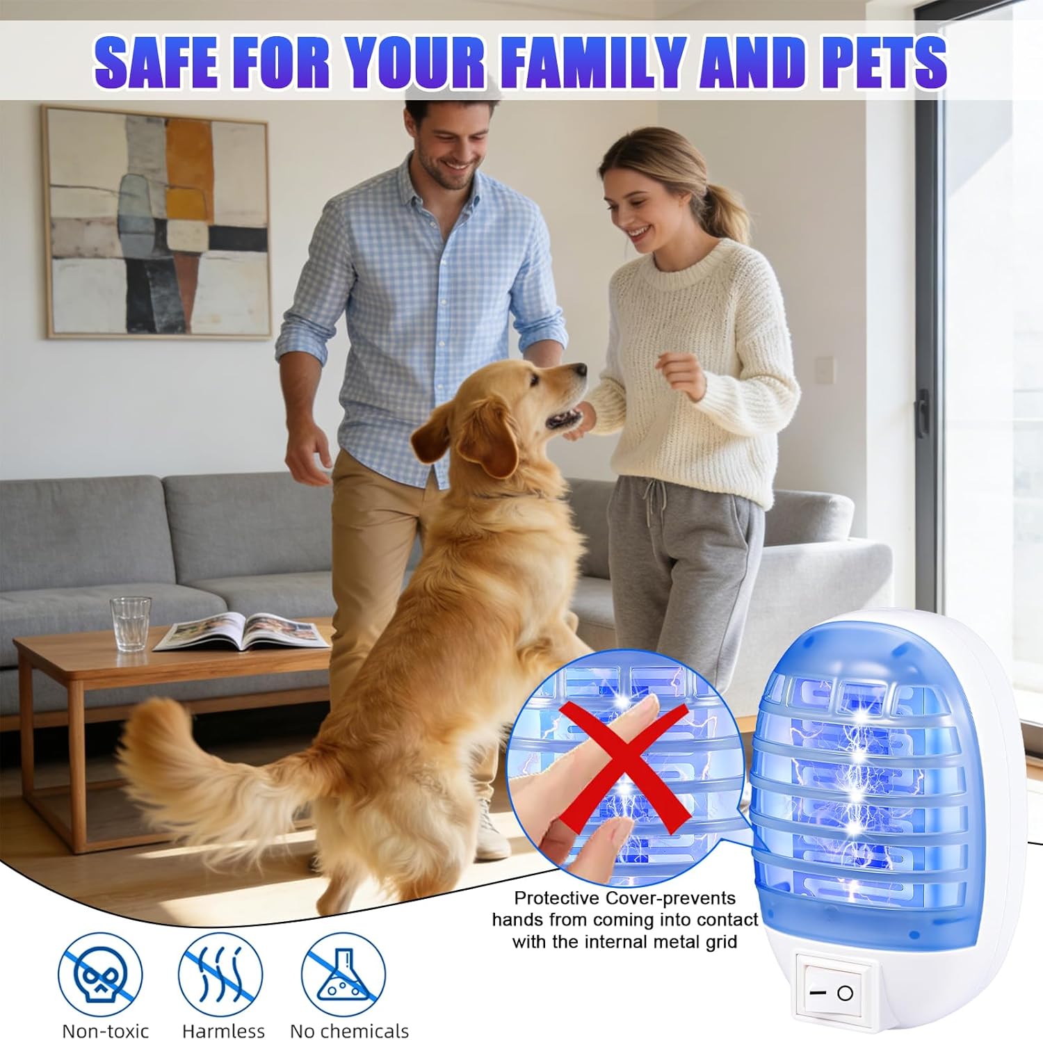 Bug Zapper Indoor, 4 Pack Electronic Fly Trap Insect Killer, Fly Trap for Indoors, Plug in Bug Zappers Mosquitoes Killer Mosquito Zapper with Blue Lights for Home, Office, Kitchen, Bedroom