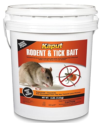 Kaput Rodent & Tick Bait Blocks, 4Lb - Powerful Warfarin & Fipronil Rat Bait Blocks for Rat Control and Their Blacklegged Ticks - Epa Approved Rodent Killer for Long-Lasting Protection