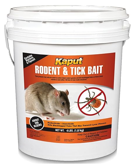 Kaput Rodent & Tick Bait Blocks, 4Lb - Powerful Warfarin & Fipronil Rat Bait Blocks for Rat Control and Their Blacklegged Ticks - Epa Approved Rodent Killer for Long-Lasting Protection