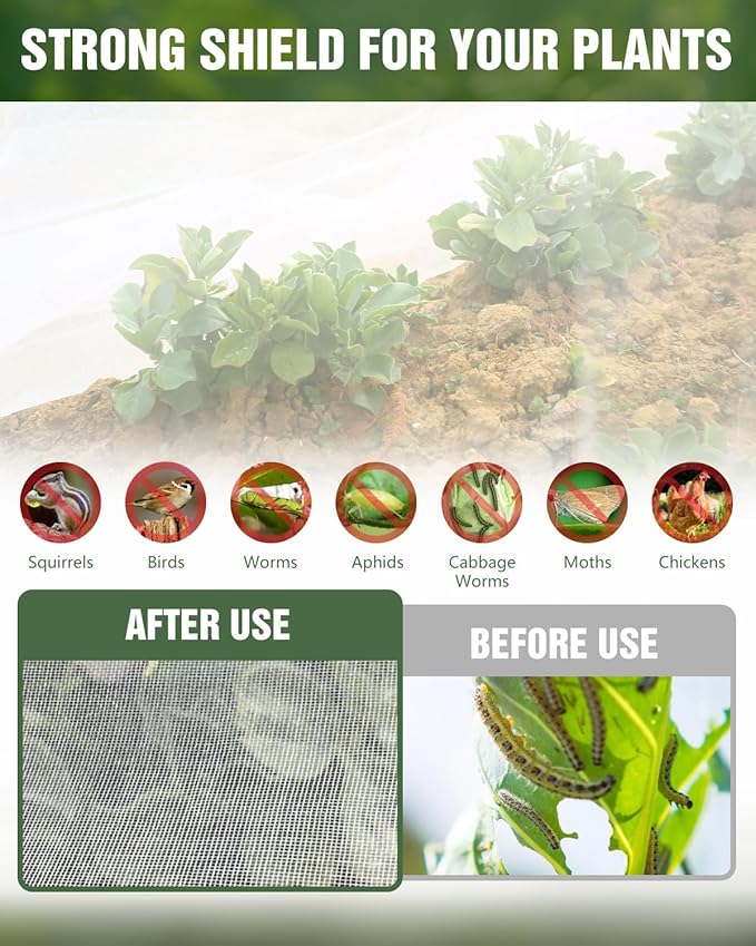 joyhalo Garden Netting for Raised Beds, 6 Sets Garden Hoops with for Raised Beds 10x30 Ft Garden Net, Bird & Cicada Net for Trees, Garden Mesh Netting for Greenhouse, Vegetable, 18 Clips Included
