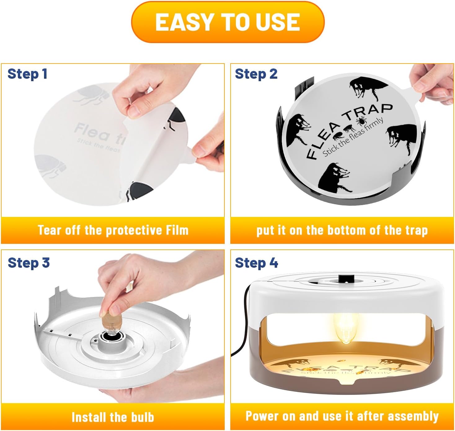 2 Pack Flea Traps for Inside Your Home, Indoor Flea Light, Bed Bug Killer with 8 Sticky Pads & 4 Light Bulb, Odorless Natural Insect Infestation Treatment Trap for Kid Pet