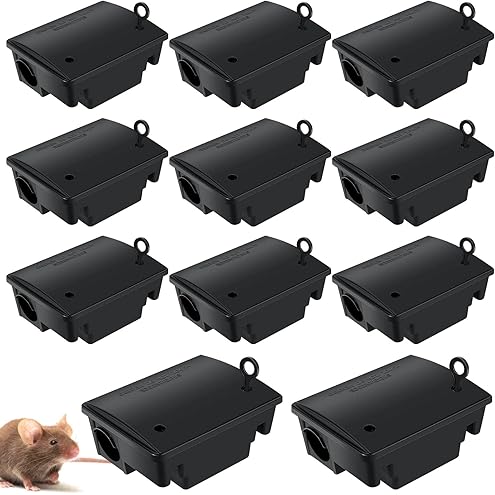 12 Pack Key–Required Rat Bait Stations & Mouse Bait Stations – 6 Large & 6 Compact, Lockable Weather–Resistant Plastic for Indoor & Outdoor – Keeps Children & Pets Safe