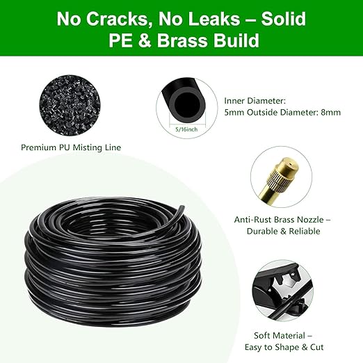 100FT Drip Irrigation System for Garden – Automatic Watering Kit with Solid Brass Metal Connectors, 360° Bendable Tubing &40 Adjustable Nozzles for Greenhouse, Lawn, Yard & Plants