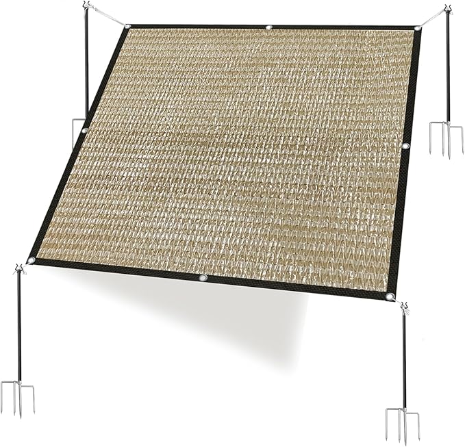 4-Pack of Posts with A 4‘ x 4' Sunshade Cover for Plants – 50% Shade Cloth with Stainless-Steel Grommets for Garden Sun Shade, Greenhouse, Chicken Coop, Dog Kennel