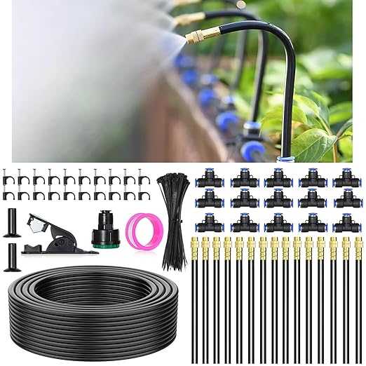 50Ft Drip Irrigation System 360°Adjustable Atomizing Copper Nozzle Irrigation System for Garden Watering System 5/16"Bendable Drip Irrigation Kit for Garden Yard Lawn Plants (50FT)