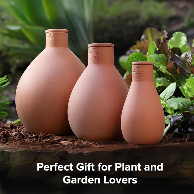 Classic Olla Watering Pot with Lid - Terracotta Self Watering Irrigation up to 3 ft in Diameter for Gardens, Raised Beds, and Large Pots - Vacation Friendly - Large