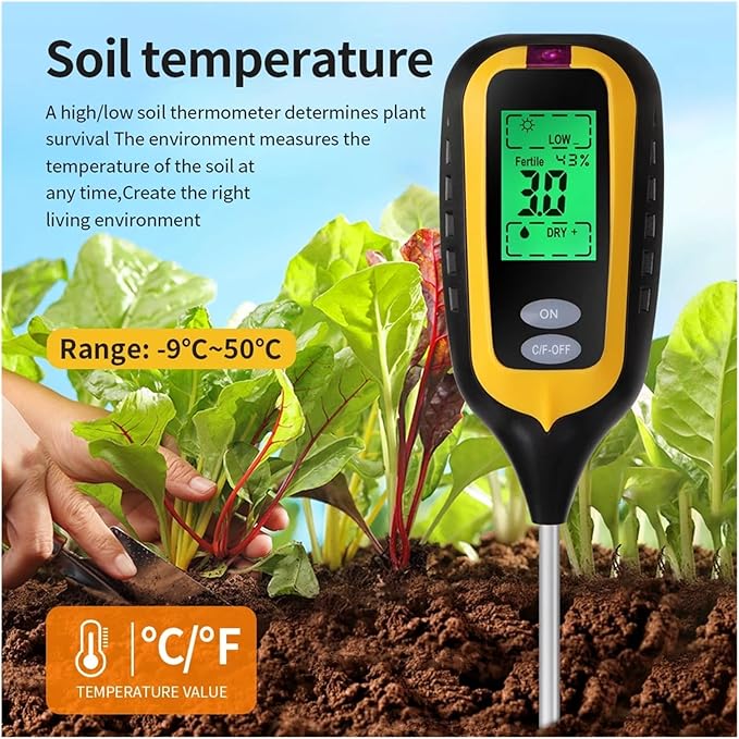 Soil Test kit 6 in 1 Soil PH Meter Fertility Soil Sunlight Ambient Humidity Temp Tester Monitor Detector Garden Soli Analyzer Gardening Supplies