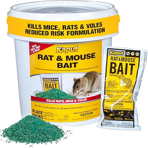 Kaput Combo Bait Pellets, Rat Bait to Kill Rodents & Fleas, Norway, House Mice, & Pine Voles - Includes Warfarin & Imidacloprid for Effective Pest Control (32 x 2oz Place Packs)