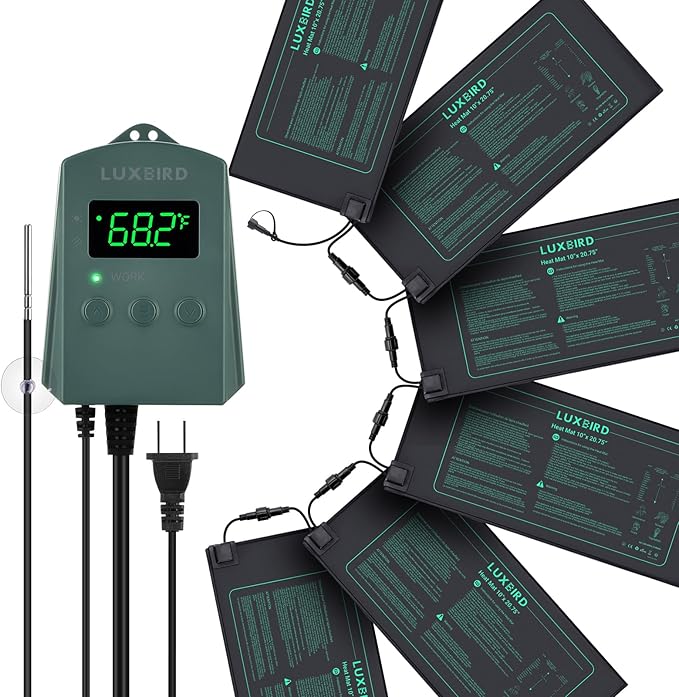 LUXBIRD LB-1SC Temperature Controller with 6 Pack Daisy Chain Heating Mat Combo