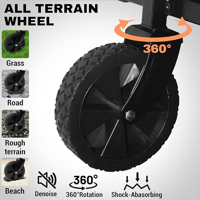 Collapsible Wagon 352LBS Capacity, Foldable Large Wagons Carts, Heavy Duty Outdoor Folding Wagon with All-Terrain Wheels, Utility Garden Beach Wagon with Storage Bag Green