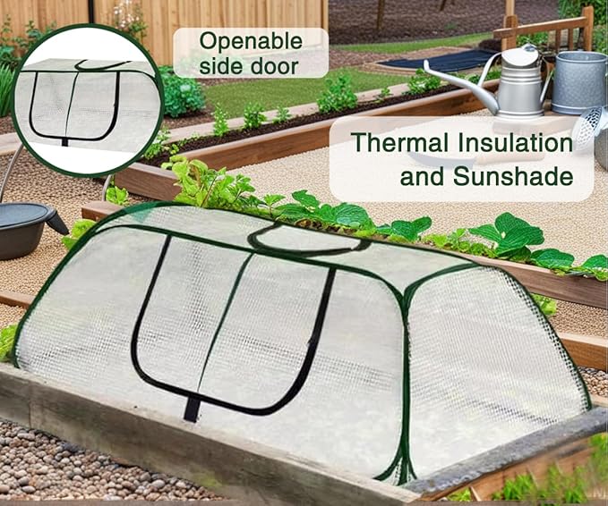 Collapsible Pop-Up Mesh Plant Greenhouse Cover with Side Window Protector Cage, Raised Beds Row Netting, Animal/Insect Barrier with Stakes for Fruits, Vegetables & Seedlings