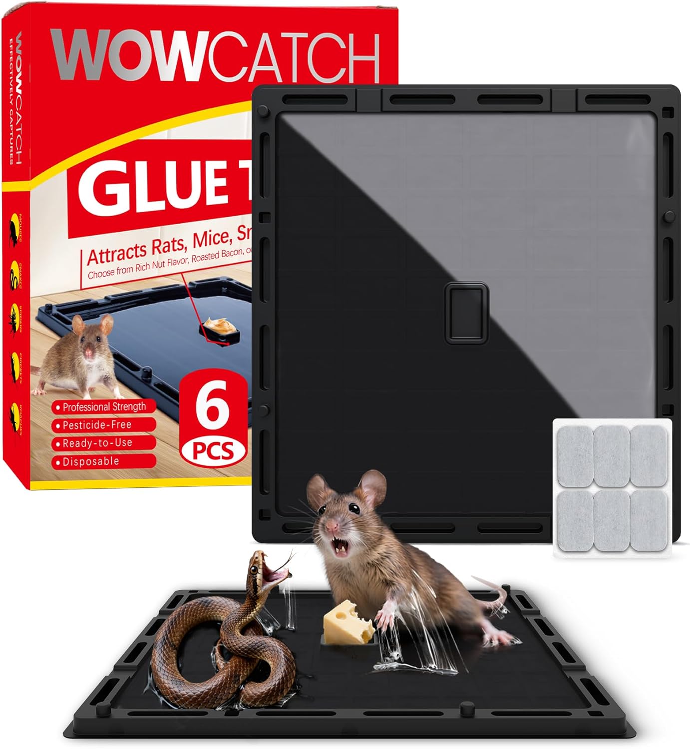 Rat, Snake and Mouse Traps 12 PK, Large Bulk Sticky Glue Traps Indoor for Home Pre-baited, Pet Safe Rodent Catcher for Garage, Kitchen, Catches Roaches, Spiders, Lizard, Non-Toxic, Large