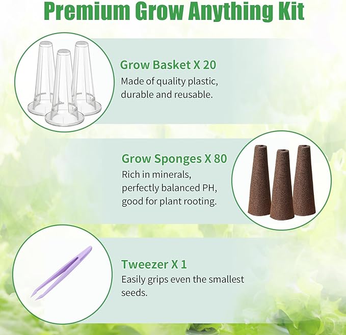 101 Pcs Hydroponic Growing kit for Indoor Garden,80 Grow Sponges, 20 Grow Baskets & 1 Tweezer, Replacement Growth Sponges Seed Pods of All hydroponic Brands Also Suitable for Soil Culture