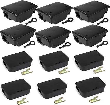 12 Pack Key–Required Rat Bait Stations & Mouse Bait Stations – 6 Large & 6 Compact, Lockable Weather–Resistant Plastic for Indoor & Outdoor – Keeps Children & Pets Safe