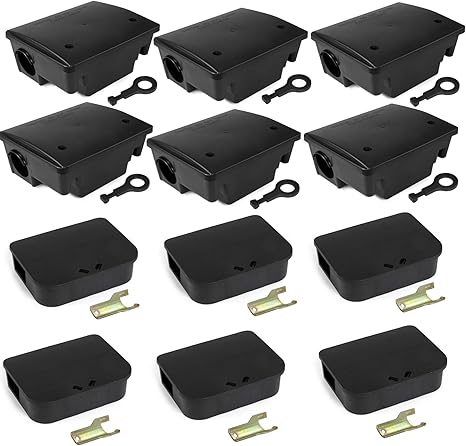 12 Pack Key–Required Rat Bait Stations & Mouse Bait Stations – 6 Large & 6 Compact, Lockable Weather–Resistant Plastic for Indoor & Outdoor – Keeps Children & Pets Safe