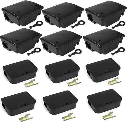 12 Pack Key–Required Rat Bait Stations & Mouse Bait Stations – 6 Large & 6 Compact, Lockable Weather–Resistant Plastic for Indoor & Outdoor – Keeps Children & Pets Safe