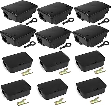 12 Pack Key–Required Rat Bait Stations & Mouse Bait Stations – 6 Large & 6 Compact, Lockable Weather–Resistant Plastic for Indoor & Outdoor – Keeps Children & Pets Safe