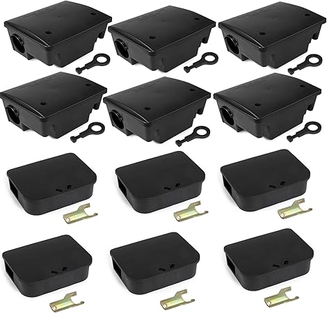 12 Pack Key–Required Rat Bait Stations & Mouse Bait Stations – 6 Large & 6 Compact, Lockable Weather–Resistant Plastic for Indoor & Outdoor – Keeps Children & Pets Safe