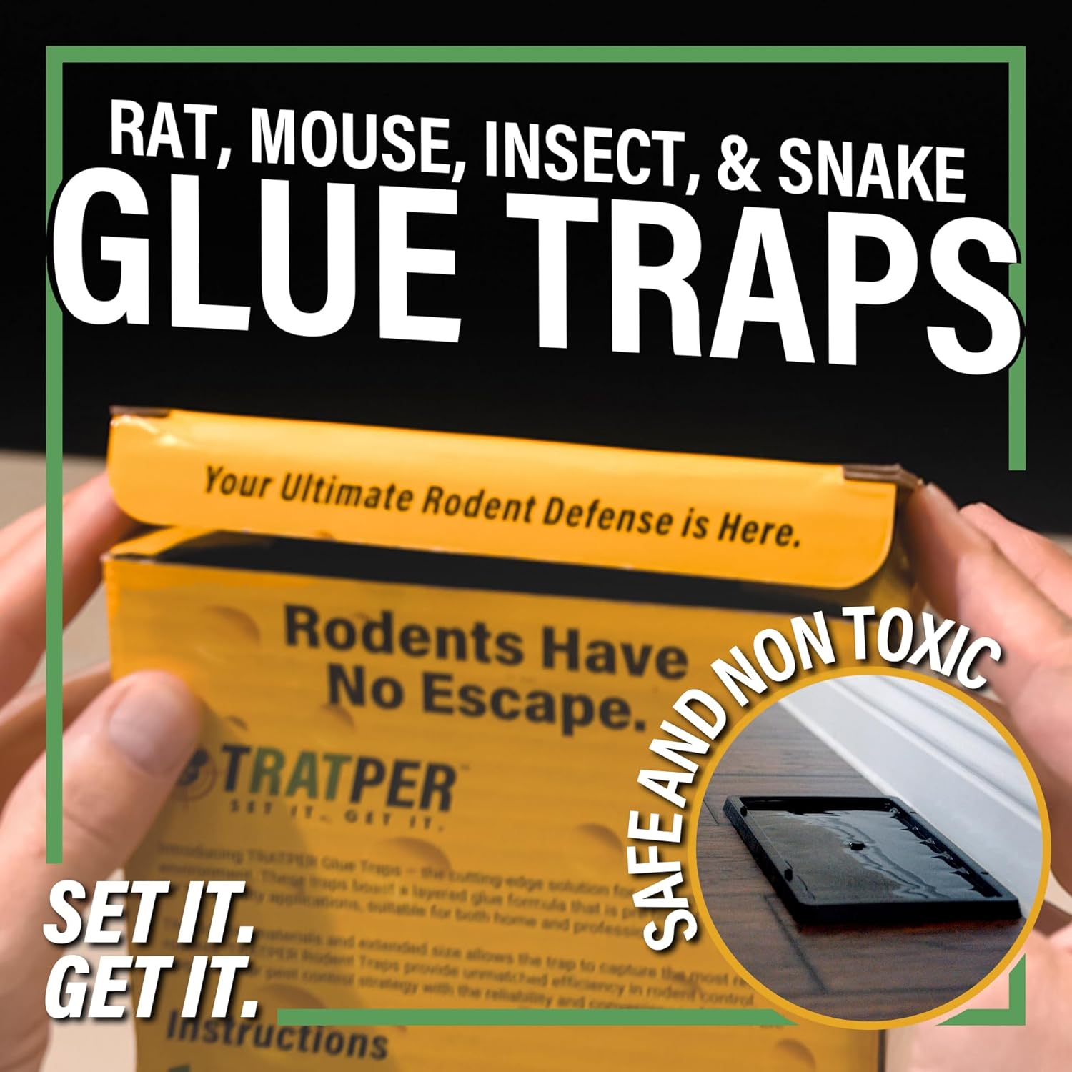 TRATPER Glue Traps for Mice,Rat,Mouse,Snake,Lizard,Insect. 10 Pack. Extra Strength,Pre-Baited Adhesive.Heavy Duty Plastic Tray.Non-Toxic,Chemical-Free Pest Control for Home. 10Pack