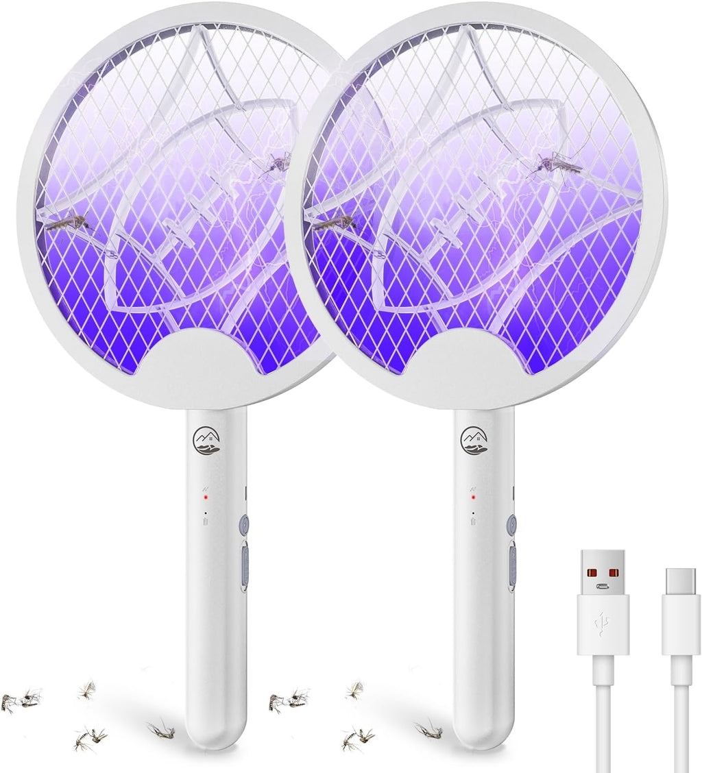 Electric Fly Swatter Racket, 4000V Bug Zapper with 1800mah Rechargeable Battery & Dual Modes, 2 in 1 Purple Mosquito Light Killer with 3-Layer Safety Mesh for Indoor Home Patio Camp(1 Pack)