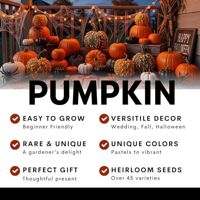 10 Warty White Specter Pumpkin Seeds for Planting – Pure White with Subtle Warts – Rare, Elegant Variety for Unique Fall Décor, Halloween Displays & Garden Harvests
