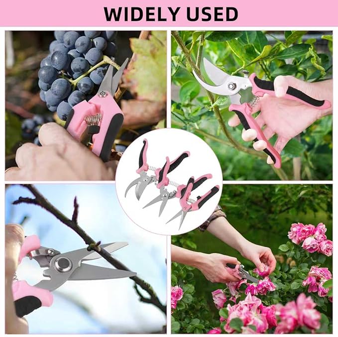 Pruning Shears Garden Scissors Tools: 4pcs Stainless Steel Gardening Clippers for Tree Pole, Hedge, Bonsai, Plants, Vegetable, Gardeners Work Accessories for Flower Arrangement, Yard Landscaping