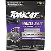 Tomcat Mouse Killer Refillable Bait Station with Advanced Formula Bait, 1 Station and 12 Poison Block Refills