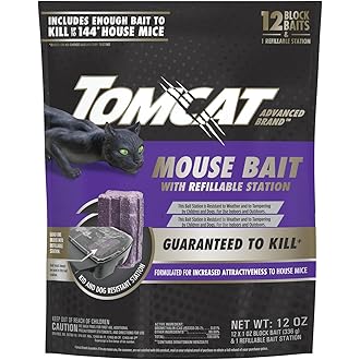Tomcat Mouse Killer Refillable Bait Station with Advanced Formula Bait, 1 Station and 12 Poison Block Refills
