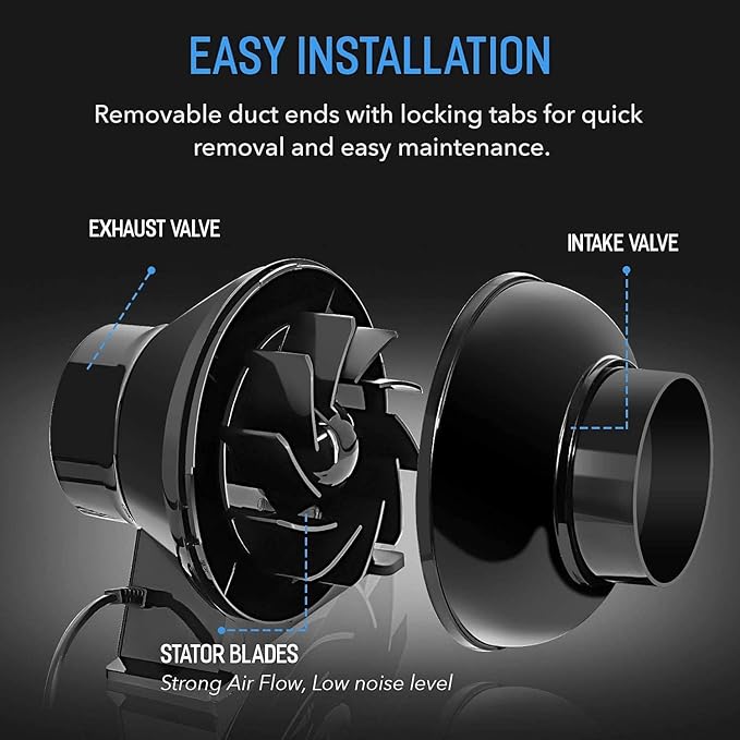 HealSmart 4 Inch 195 CFM Exhaust Inline Vent Booster Blower and 25 Feet Non-Insulated Flex Air Aluminum Foil with 2 Clamps for Indoor Grow Tent Hydroponics Ventilation, Quiet
