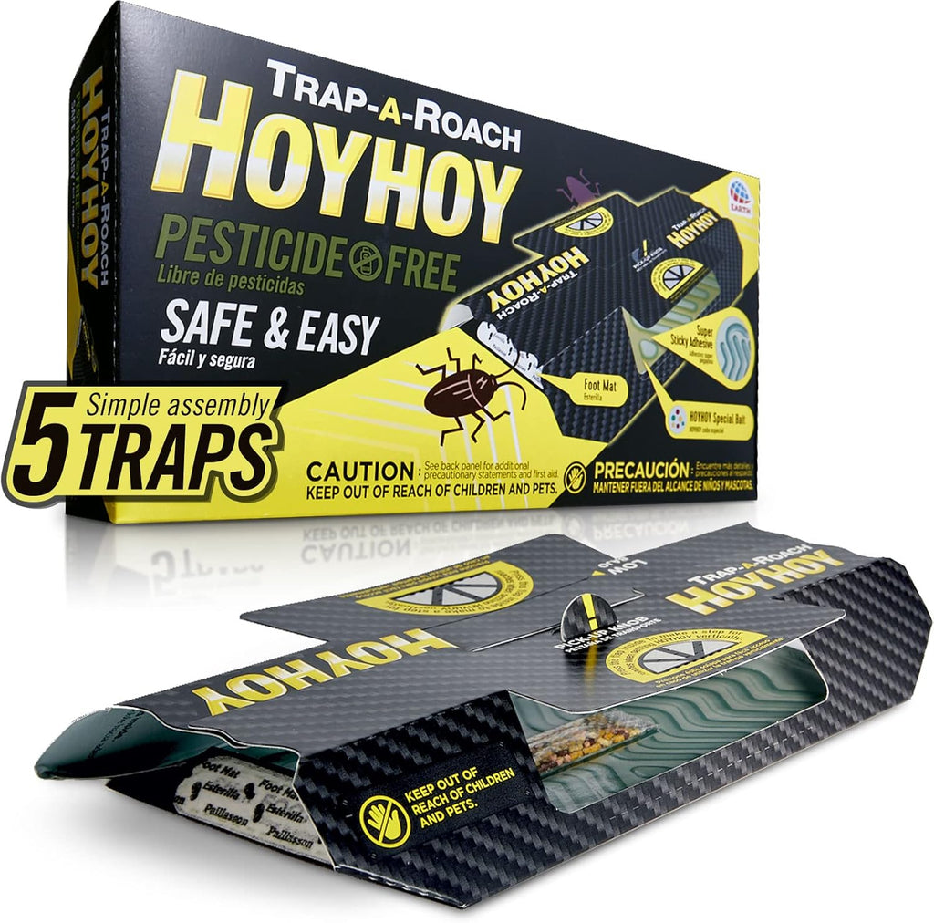 HOY HOY Trap A Roach - Bait Glue Traps, Great for Home with Kids & Pets Indoor, Sticky Pest Control Trap, Roach Killer, Made in Japan 5 Traps