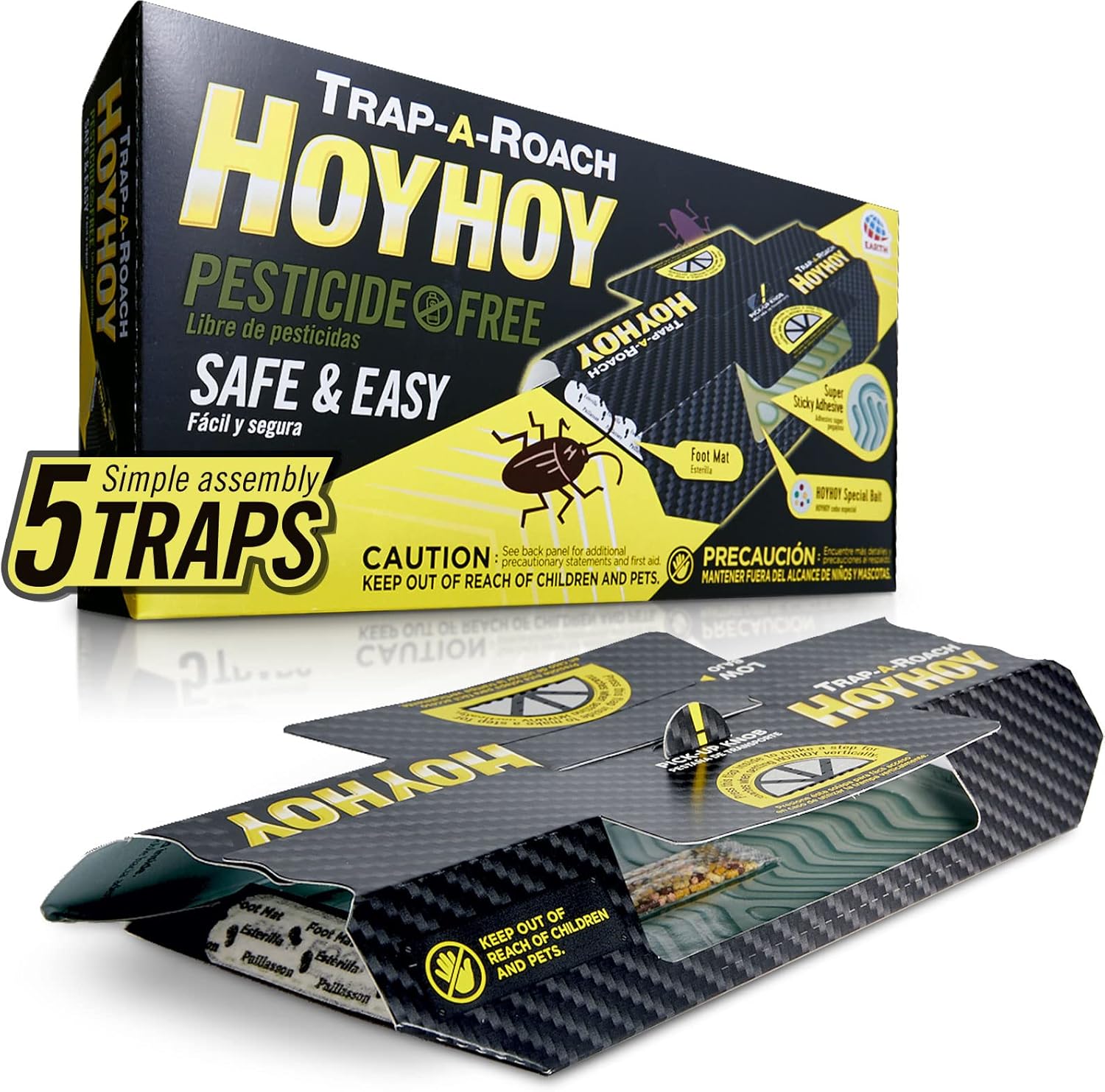 HOY HOY Trap A Roach - Bait Glue Traps, Great for Home with Kids & Pets Indoor, Sticky Pest Control Trap, Roach Killer, Made in Japan 5 Traps