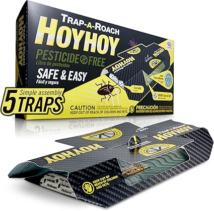 HOY HOY Trap A Roach - Bait Glue Traps, Great for Home with Kids & Pets Indoor, Sticky Pest Control Trap, Roach Killer, Made in Japan 5 Traps