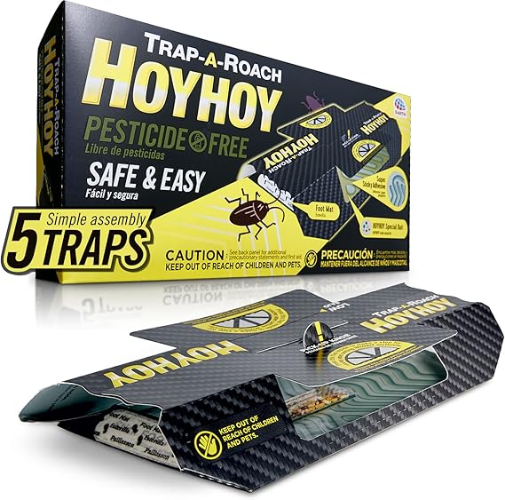 HOY HOY Trap A Roach - Bait Glue Traps, Great for Home with Kids & Pets Indoor, Sticky Pest Control Trap, Roach Killer, Made in Japan 5 Traps
